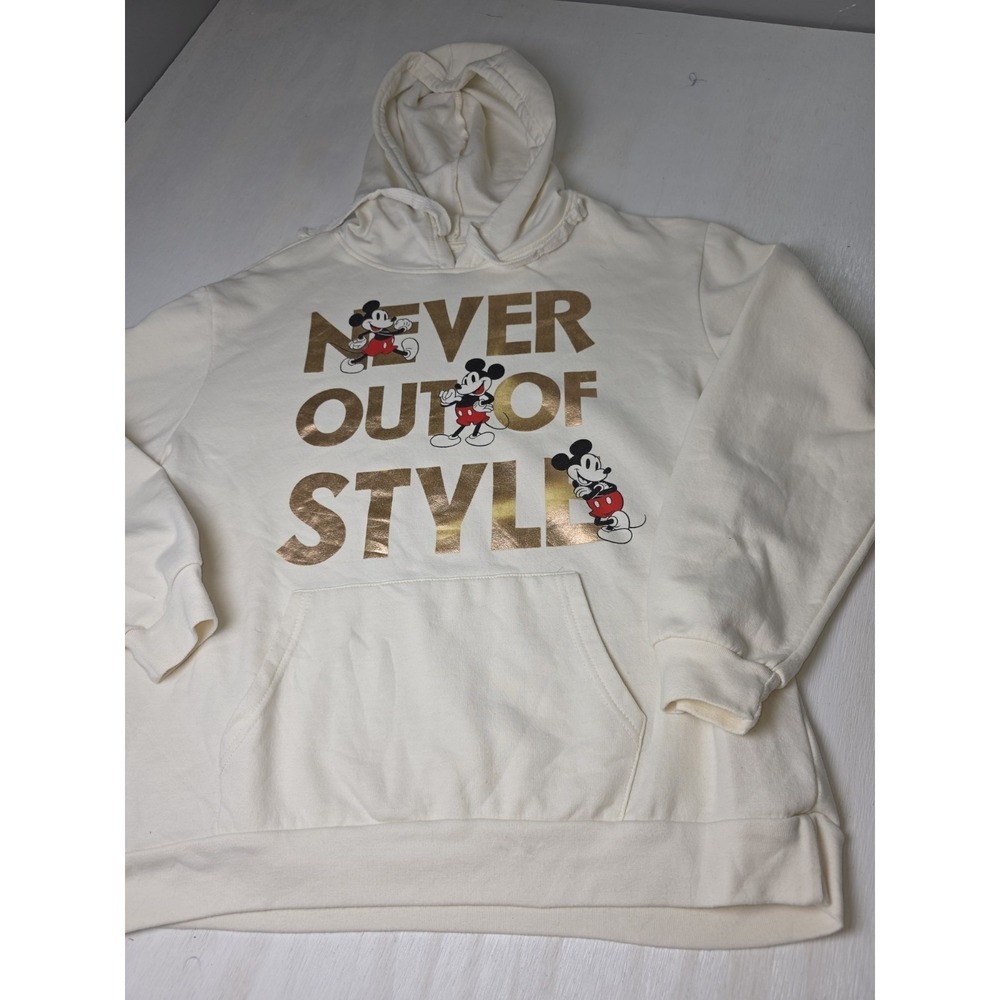 Disney Mickey Mouse Womens Ivory Hoodie Sweatshirt Long Sleeve Size XX Large